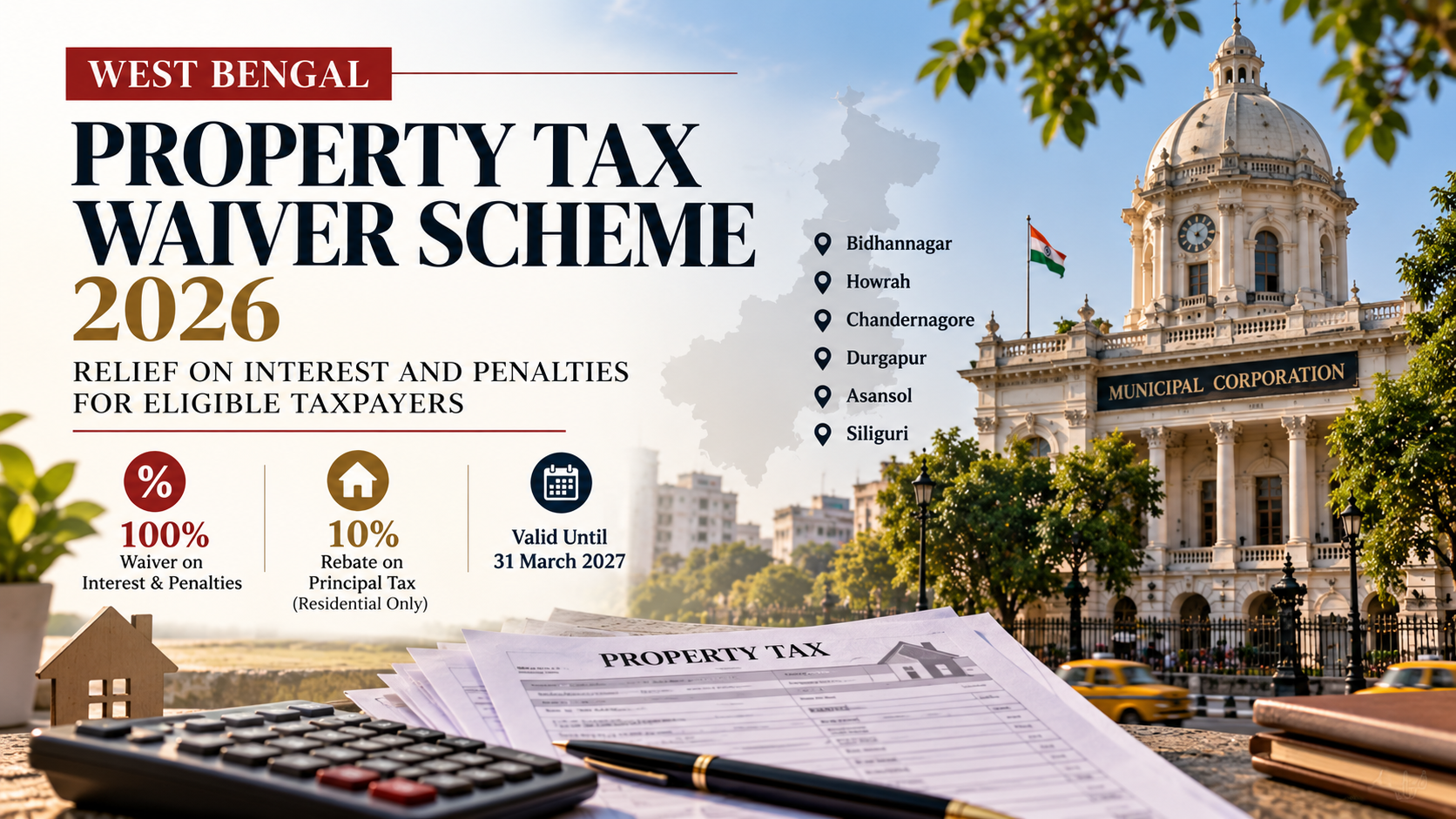 West Bengal Property Tax Relief Scheme 2026: 100% Waiver on Interest and Penalties in Six Municipal Corporations